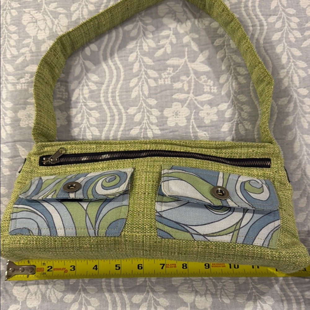 Green and Blue Swirl Shoulder Bag with Modern Design